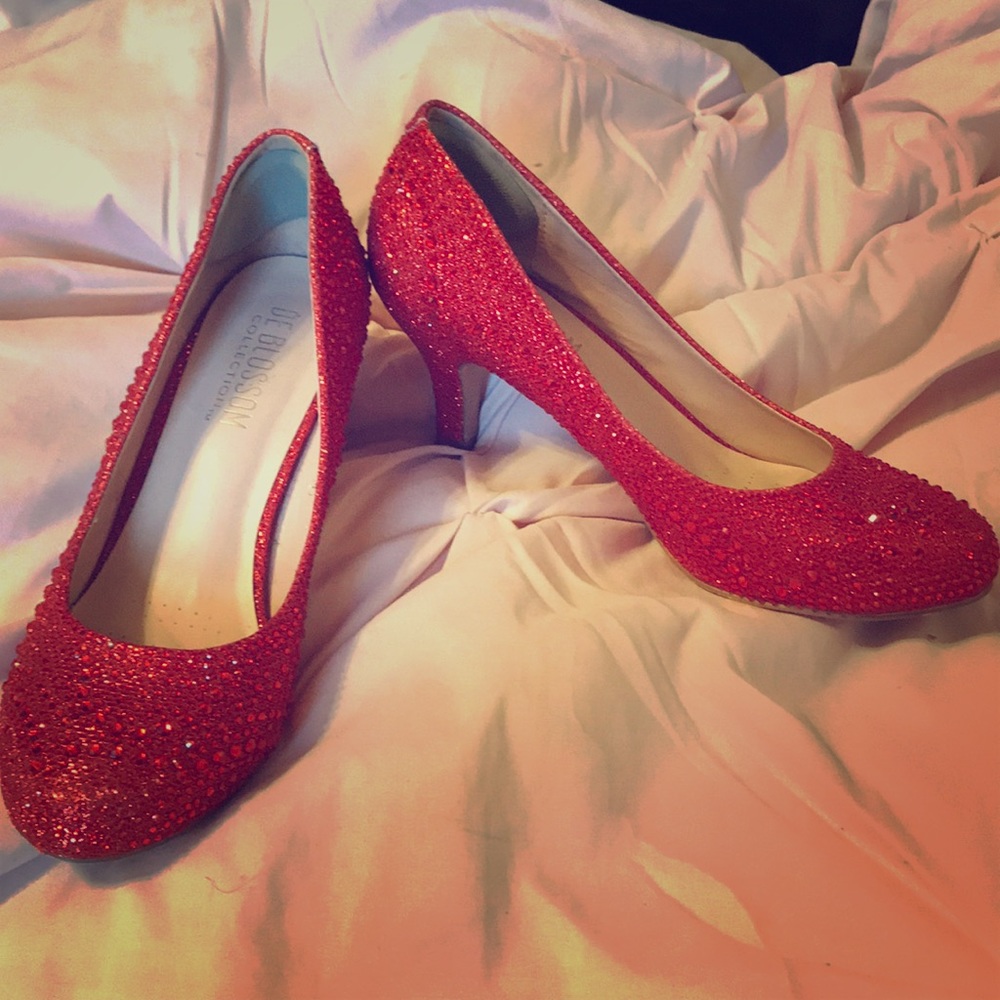 red sparkling prom heels